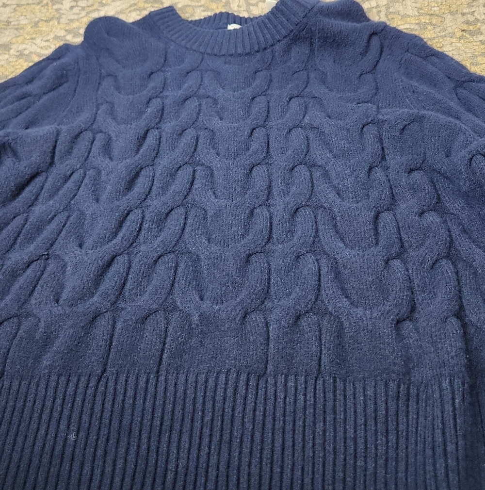 Women's Cable Crewneck Pullover Sweater - A New Day Navy L - Picture 7 of 14